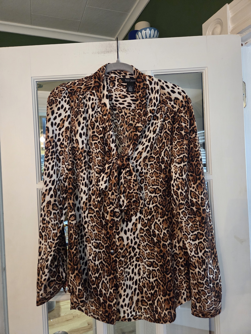 White House Black Market Leopard Tie-Neck Blouse - Brown/Black - Size 12